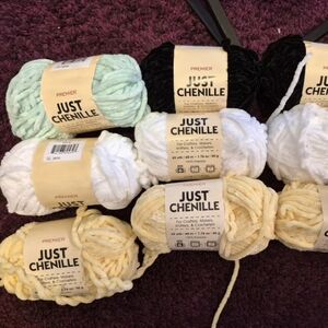 Premier Just Chenille Yarn __9 skeins - Mint, Black, White, Yellow